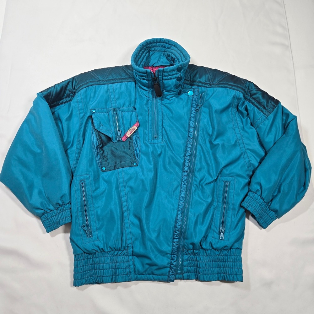 Vintage Kaelin Ski Jacket Womens 6 Teal Retro 90s Snow Coat Asymmetrical